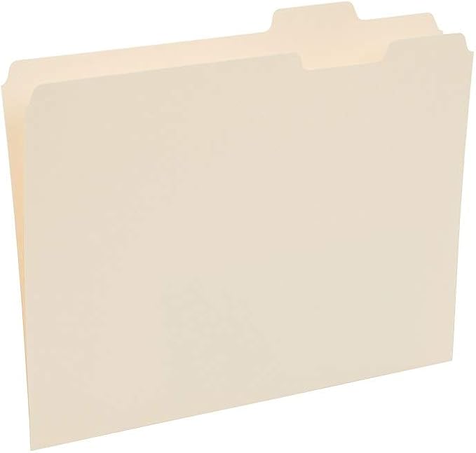 Staples File Folders, Letter Size, 1/5‑Cut Tabs, Assorted Positions, Manila, Durable Paper Stock, 100/Box