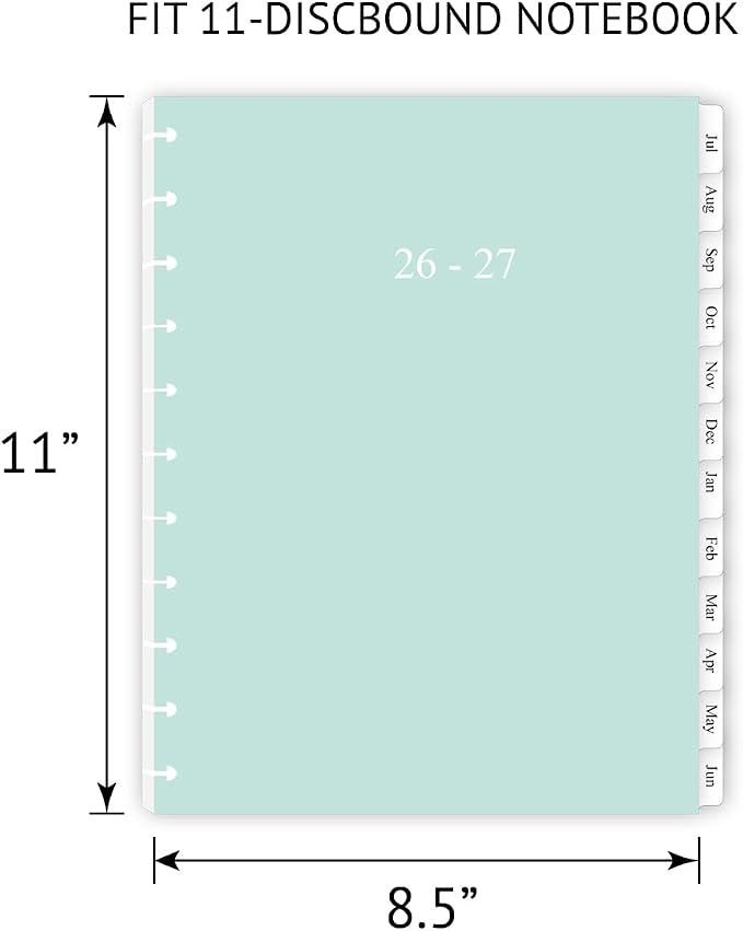 2026-2027 Weekly Planner Refills for 11-Discbound Notebooks, Jul 2026 to Jun 2027, Monthly Tabs, 11-Disc Punches, Letter Size, 8-1/2" x 11"