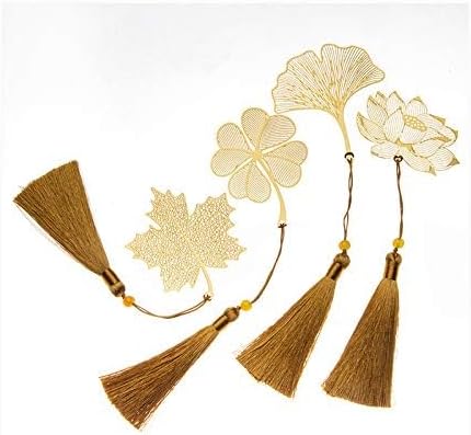 4 Pack Metal Bookmarks with Tassel, Golden Hollow Bookmark Gift for Book Lovers, Writers, Readers, Children, Teens, Men, Women, Adults