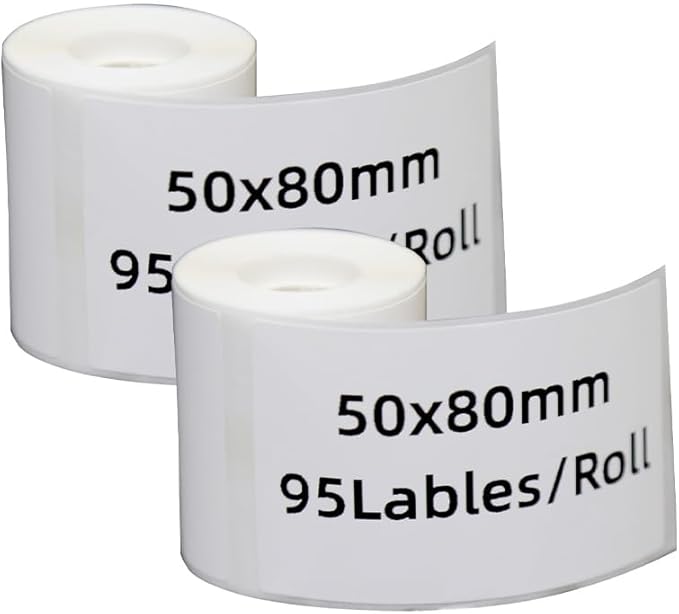 2 Rolls Thermal Stickers M110/120/220/221 Label Printer White 50mm x 80mm Adhesive Labels for School Home (2, 50mmx80mm)