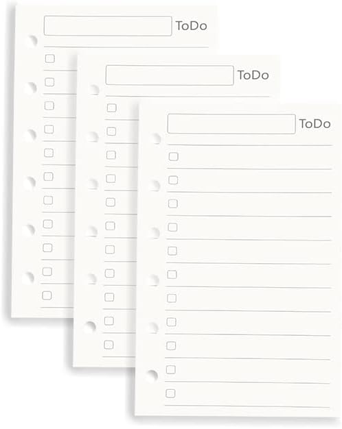 A7 To Do List Refill Paper 3 Pack Binder Inserts 6-Hole Punched Filler Paper Planner Refills, 135 Sheets/270 Pages Refillable Planner Binder Paper for A7 Planner Inserts (A7, To Do List)