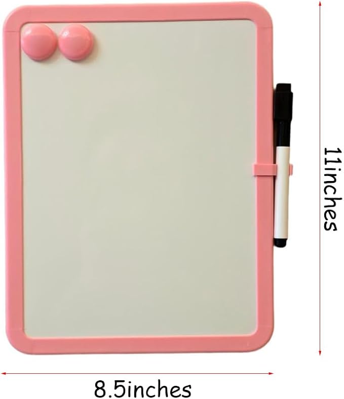 Magnetic Whiteboard, Erasable Notepad, Portable Drawing Board, Teaching Whiteboard, Magnetic Dry Erase Board for Lockers, 8.5“ x 11” with Marker and 2 Magnets(Pink)