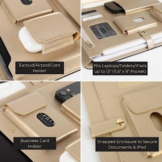 BLU MONACO | Black Vegan Leather Portfolio Binder for Women | Professional Padfolio with Magnetic Closure & Gold Trim | Business Organizer Case for Documents & 8.5 x 11 Notepad