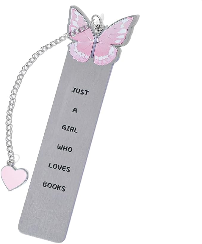 Pink Bowknot Stainless Steel Bookmark - Printed with Cute Bowknot Patterns & Equipped with Heart Pendants, Ideal for Female Readers for Girlfriends