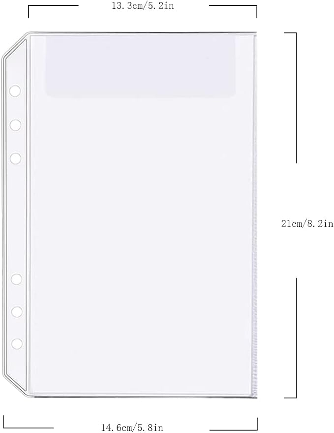 6 Pack A5 6 Holes Binder Bag Plastic Binder Folders Waterproof 6 Holes Holder for Receipt Ticket (1 Pocket, A5)