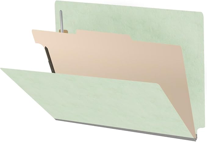 25 Pt. Pressboard Classification Folders, Full Cut End Tab, Letter Size, 1 Divider, Pale Green (Box of 10)