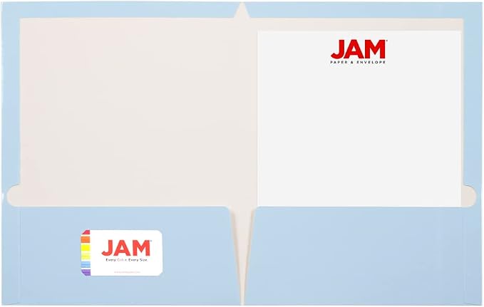 JAM PAPER Laminated Two Pocket Glossy School Folders - Letter Size - High Gloss Baby Blue - Bulk 100/Box