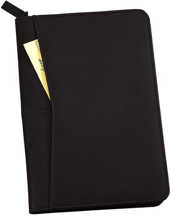 Lcjtop Junior Business Padfolio - A5 PU Leather Portfolio Binder & Zippered Binder Folder with 5 x 8 Writing Pad and Interior Storage Pocket Executive Business Organizer for Men Women,Black