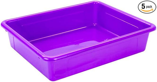 Storex Flat Storage Tray with Lid, Letter Size, 10 x 13 x 3 Inches, Violet, 5-Pack