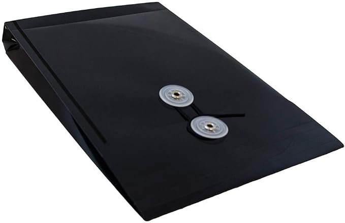 JAM PAPER Plastic Envelopes with Button & String Tie Closure - 6 1/4 x 9 1/4 - Black - 3/Pack