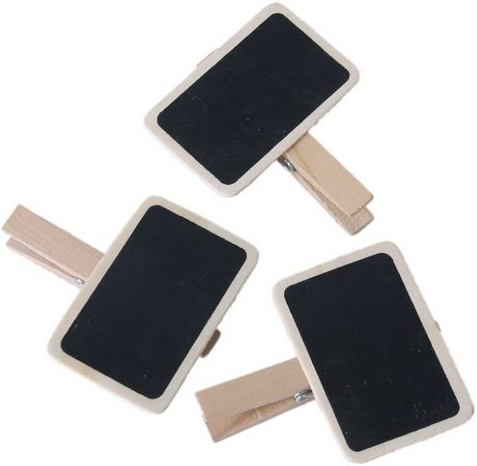 40Pcs 2.36 x 1.58 Inch Wood Mini Chalkboard Clips Wooden Blackboard Clips Photo Price Chalk Board Message Board Tag Signs with Pegs for Memo,Note Taking,Food Label,Wedding Table Number Place Card