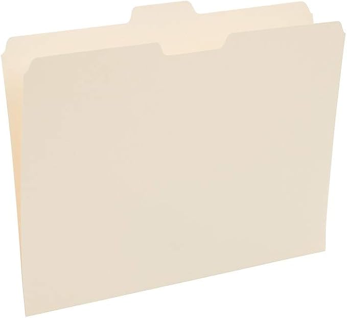 Staples File Folders, Letter Size, 1/5‑Cut Tabs, Assorted Positions, Manila, Durable Paper Stock, 100/Box