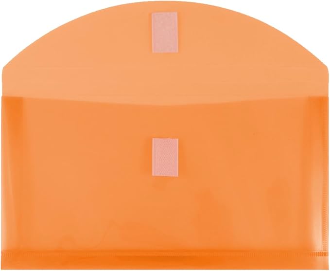 JAM PAPER Plastic Expansion Envelopes with Hook & Loop Closure - #10 Booklet Wallet - 5 1/4 x 10 with 1 Inch Expansion - Orange - 12/Pack