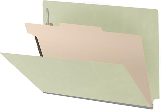 25 Pt. Pressboard Classification Folders, Full Cut End Tab, Letter Size, 1 Divider, Light Green (Box of 10)