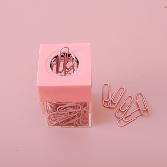 Pink Paper Cilp Dispenser Holder Clear Acrylic Paper Clip Organizers with Top Clip Holders for Desk Cute Office Binder, Office and School Supplies