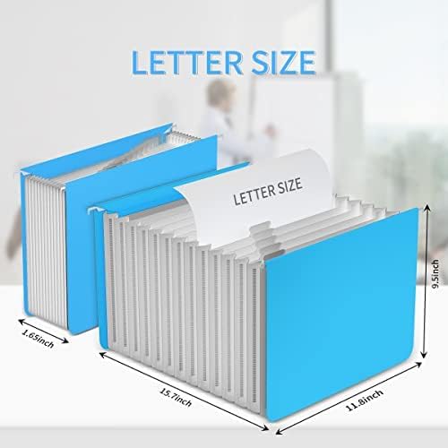 TOPCJ Plastic Expanding Hanging File Folders,12 Expandable Pockets,Multi Color Tabs,Hanging Folders for Filing Cabinet Letter Size,Office Supplies Manilla File Folders 8.5 X 11,Blue