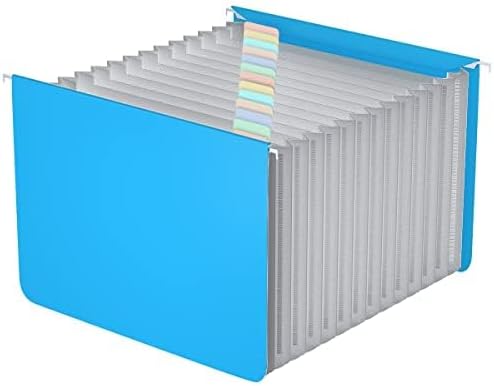 TOPCJ Plastic Expanding Hanging File Folders,12 Expandable Pockets,Multi Color Tabs,Hanging Folders for Filing Cabinet Letter Size,Office Supplies Manilla File Folders 8.5 X 11,Blue