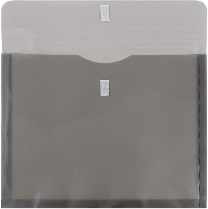 JAM PAPER Plastic Expansion Envelopes with Hook & Loop Closure - Letter Booklet - 9 3/4 x 13 with 1 Inch Expansion - Smoke Gray - 12/Pack