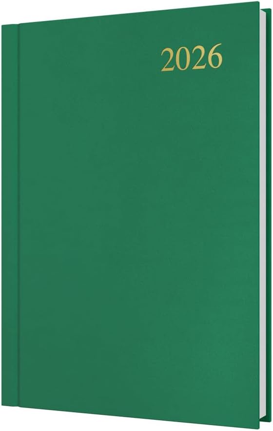 Collins - Essential - 2026 12 Month Calendar Year Planner, Day-To-Page Diary, A5 Hard Cover - Green (ESSA51.52-26)