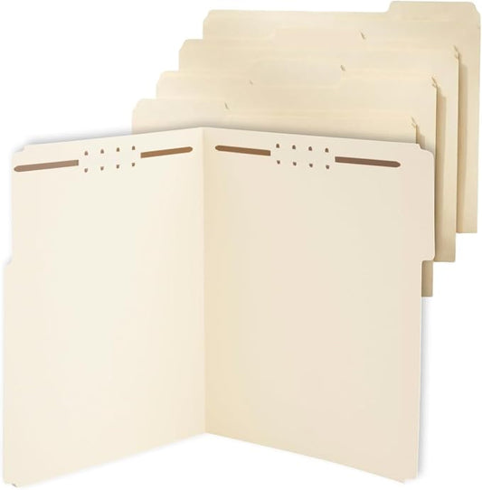Staples Reinforced Tab Fastener Folder, Letter Size, Manila Pressboard, Durable Construction, 50/Pack