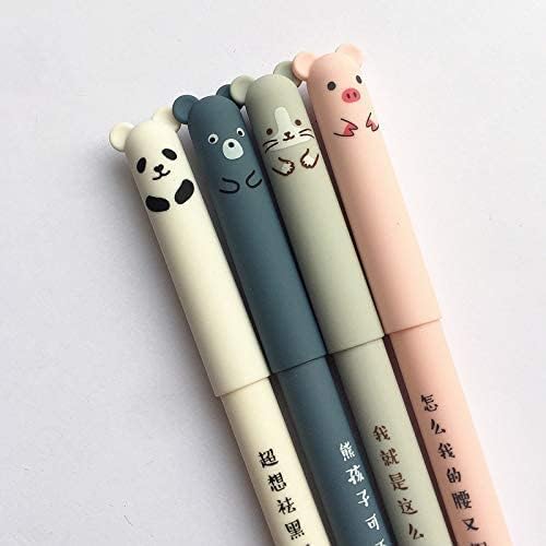 4 Pcs Cute Girly Gel Pens, 0.35mm Blue Ink, Kawaii Pig Bear Cat Mouse Erasable Gel Pens for School Office Supplies Stationery Gift