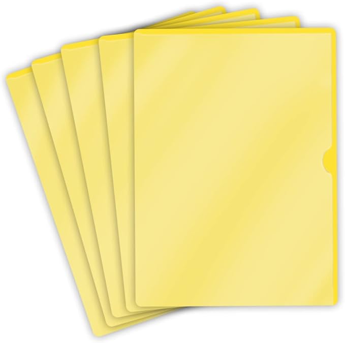 Doctor Stuff - 25 Pack L-Type Vinyl Plastic File Folders Letter Size, Yellow Pocket Project Folders Clear Front, Documents Holder for Home, High School, Office and Medical Files