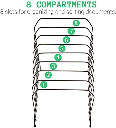 1InTheOffice Metal Desktop File Sorter Organizer, Inclined Letter Holder Rack for Mail, Documents & Folders, 8 Compartments