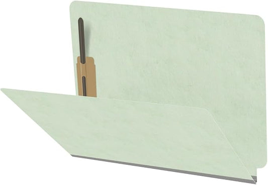 End Tab Pressboard Folders, Letter Size, 2" exp, Fasteners Pos #1 & #3, Pale Green (Box of 25)