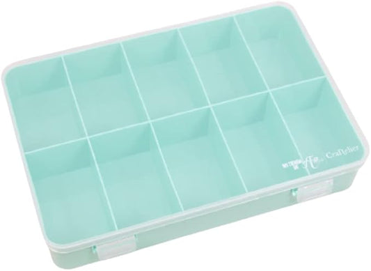 Craftelier - Organizing Box with 10 Compartments for Scrapbooking and Craft Materials | Dimensions 26.5 x 17.8 x 4.2 cm (10.4“ x 7” x 1.65") - Turquoise and Transparent Color