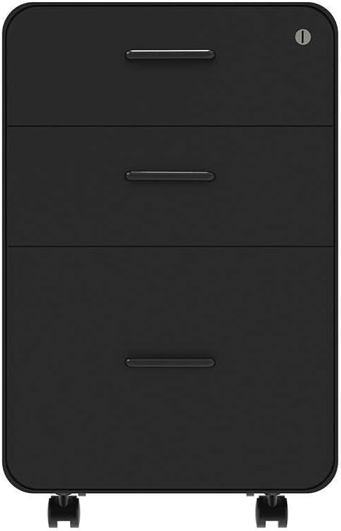 Monoprice Round Corner 3-Drawer File Cabinet - Black with Lockable Drawer - Workstream Collection, 3 Drawer (137876)