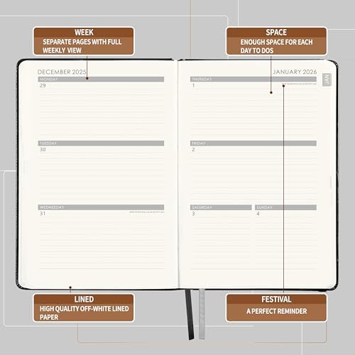 2026 Planner - Planner 2026 with Pen Loop, Jan 2026 - Dec 2026, to Achieve Your Goals & Improve Productivity, Thick Paper, 40 Note Pages, Inner Pocket, 5.75" x 8.25" - Black