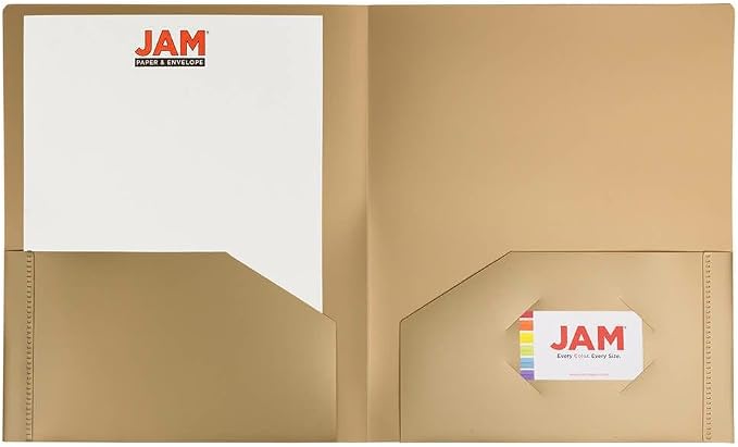 JAM PAPER Heavy Duty Plastic 2 Pocket Extra Tough School Folders - Gold - 12/Pack