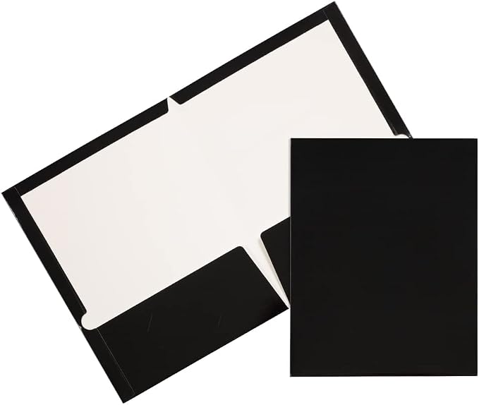 JAM PAPER Laminated Two Pocket Glossy School Folders - Letter Size - High Gloss Black - Bulk 100/Box