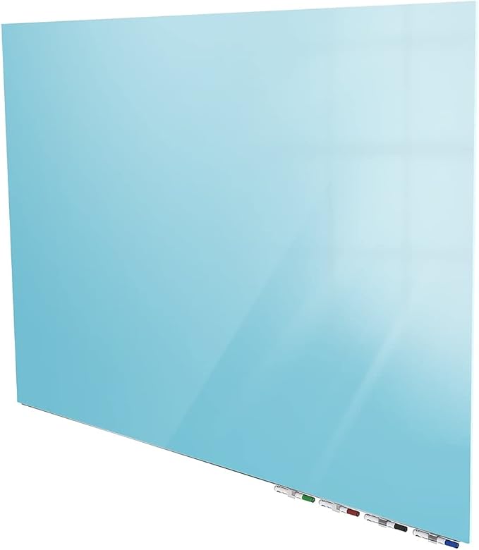 Aria 3'H x 4'W Low Profile 1/4" Glass Whiteboard - Horizontal Blue - 4 Markers and Eraser