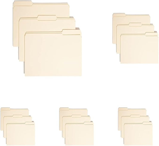 Smead File Folders Letter Size,Reinforced 1/3-Cut Tab,Assorted Positions,Letter Size,Manila Folders 8.5 x 11,100 per Box (10334),(Pack of 5)