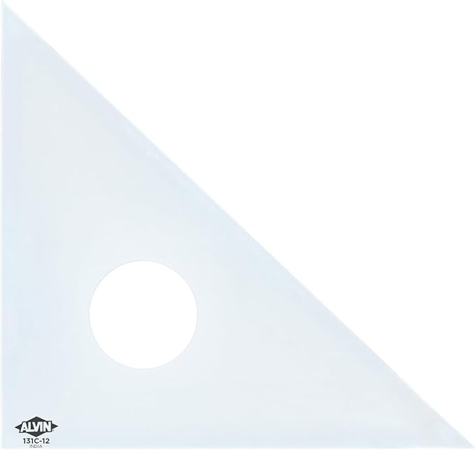 ALVIN 12 inches Clear Professional Acrylic Triangle Ruler 45/90 Degrees Model 131C-12 Multipurpose Tool for Drafting, Design, and Architecture, Great for Machining and Woodworking