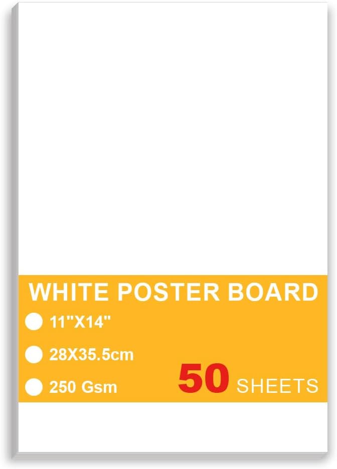 50 Sheets White Poster Board, 11"x14" White Poster Paper, Heavyweight Poster Boards, 250gsm, Blank Poster Board for Art Display, Classroom Use, Craft Project, Presentation, Thickness Vision Board