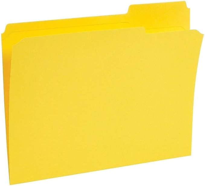 Staples Reinforced Colored File Folders, Letter Size, 3‑Tab Design, Yellow, Heavy‑Duty Construction, 100/Box