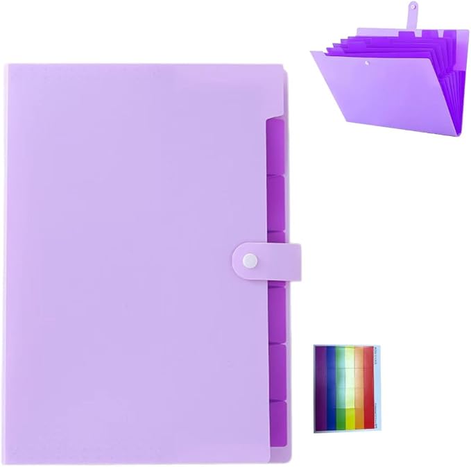 Purple Accordion File Folder,8 Pockets Expanding File Organize with Labels,A4 Letter Size Paper Document Receipt Organizer Accordion Filing Folder for Classroom,Home,Office