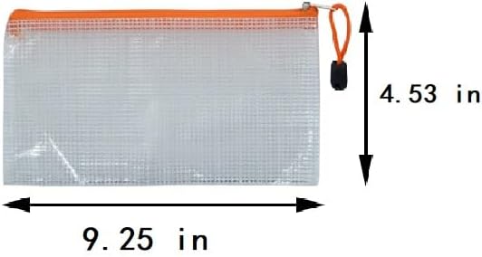 2 PCS Mesh Zipper Pouch Bags, Plastic Water-Resistant File Bags, for Office, School, Board Game, Puzzles, Travel Accessories, and Home Organization (Orange, 9.25 x 4.53 in (Bill))