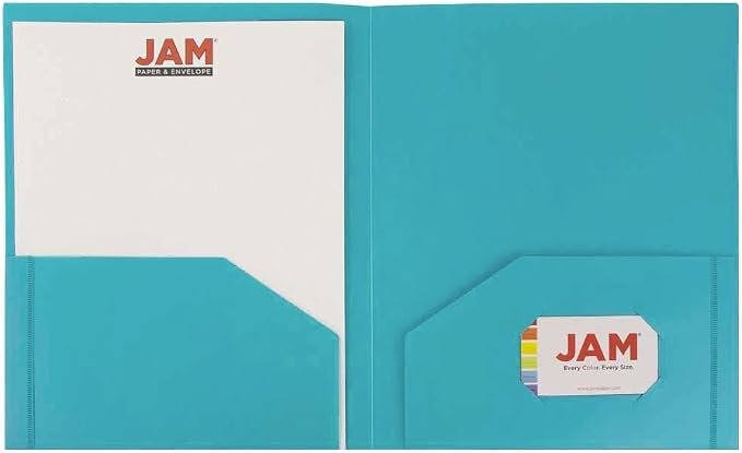 JAM PAPER Heavy Duty Plastic 2 Pocket Extra Tough School Folders - Teal Blue - 12/Pack