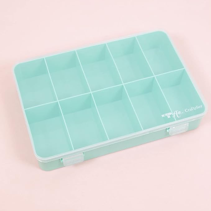 Craftelier - Organizing Box with 10 Compartments for Scrapbooking and Craft Materials | Dimensions 26.5 x 17.8 x 4.2 cm (10.4“ x 7” x 1.65") - Turquoise and Transparent Color