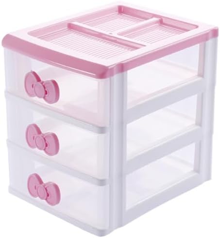 Pink 3-Tier Desk Organizer – Compact Plastic Storage Box for Makeup, Jewelry, School Supplies & Art Crafts – Desktop Tidy for Bedroom Vanity or Dorm Room (Classical)