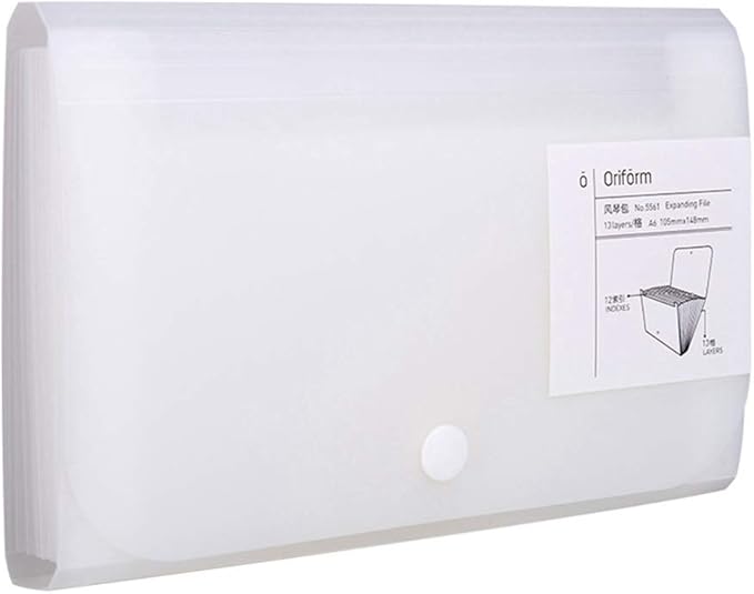 Expanding File Folder, Subdivision Accordion File Folder Mini Organizer PP Wallet for Cards,Coupons,Receipt,Tax Item or Changes,7x4.5 Inches,12 Pockets with Tabs and Check Case(White)