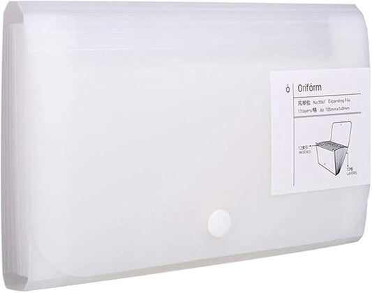 Expanding File Folder, Subdivision Accordion File Folder Mini Organizer PP Wallet for Cards,Coupons,Receipt,Tax Item or Changes,7x4.5 Inches,12 Pockets with Tabs and Check Case(White)