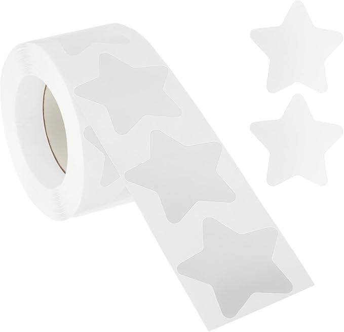 PATIKIL Star Stickers Roll 1.5", 500 Pcs Self-Adhesive Reward Stickers for Classroom Teacher Supplies and DIY Craft, White