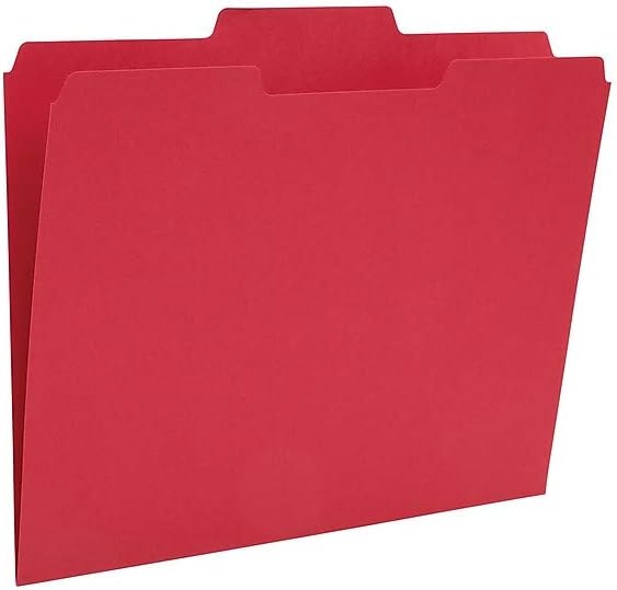 Staples Colored File Folders, Letter Size, 3‑Tab Top‑Tab Design, Red, Durable Paper Stock, 24/Pack