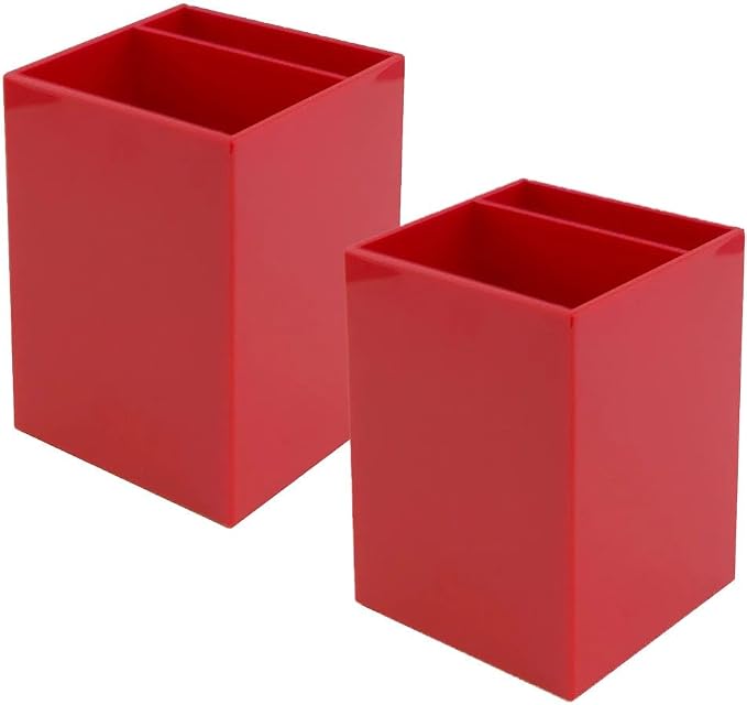 JAM PAPER Plastic Pen Holders - Red Desktop Pencil Cups - 2/Pack