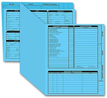 Real Estate Listing Folder - Right Panel List Holder for Document Pre-Printed with Closing Checklist & Tracker on Card Stock, Color-Dots for Organization - Letter Size, 25-Pack - Blue