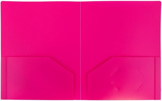 JAM PAPER Heavy Duty Plastic 2 Pocket Extra Tough School Folders - Fuchsia Hot Pink - 24/Pack